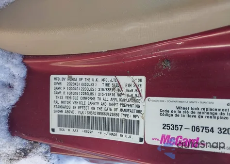 2006 Honda Cr-V Lx z USA, uszkodzony, nr VIN SHSRD78566U425889